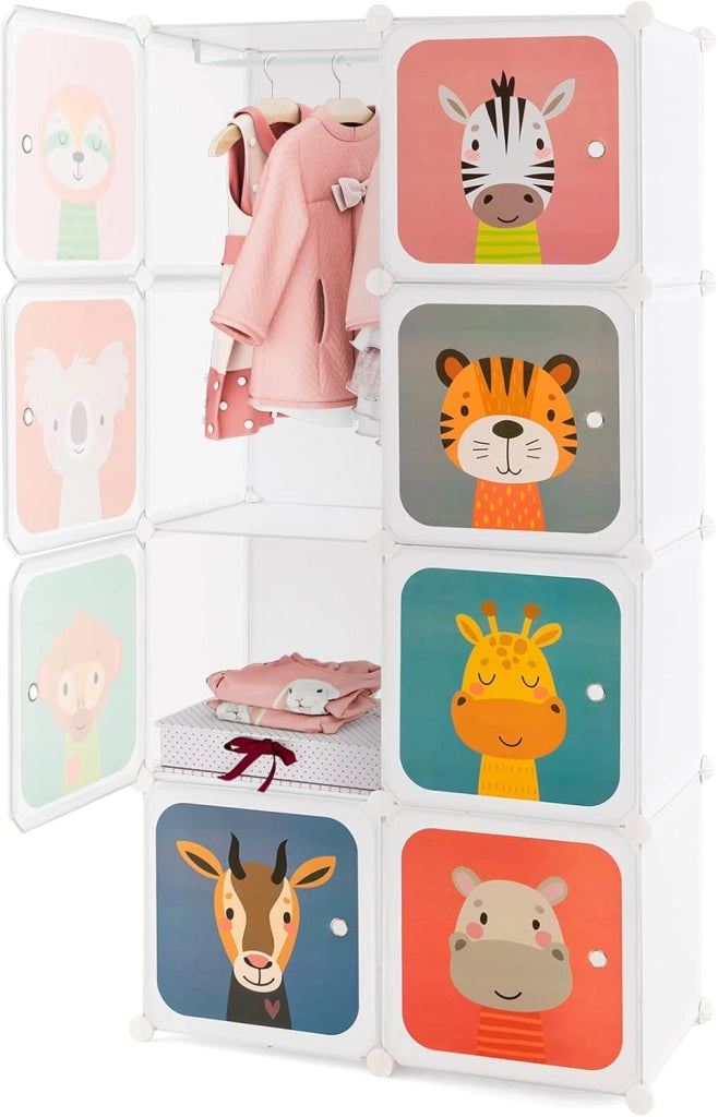 Guardaroba Portatile per Bambini, Armadio Guardaroba Modulare per Bambini con 8 Cubi, per Soggiorno, Camera da Letto, 75 x 35 x 145 cm