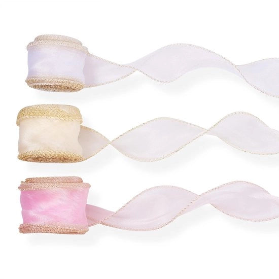 Decorazione con Lint a 3 Rulli - Organza Chiffon a Maglia - 40mm Spesso - Luccicante Tranparente - Trecce DIY per Capelli - Boccioli di Fiori - Avvolgimento di Regali
