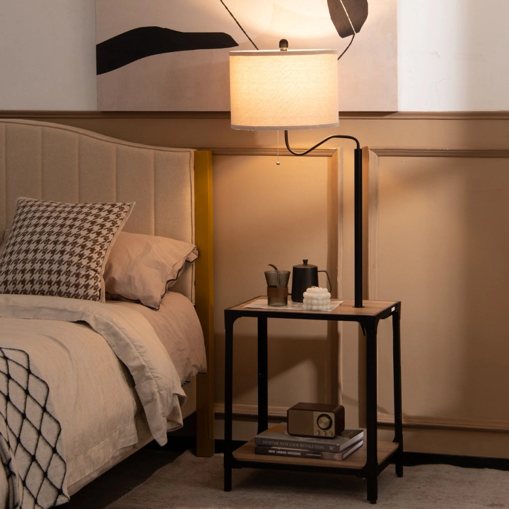 Lampada da lettura con porta USB struttura in metallo e MDF, Lampada da terra ruotabile di 360¡ã per salotto-Lampade