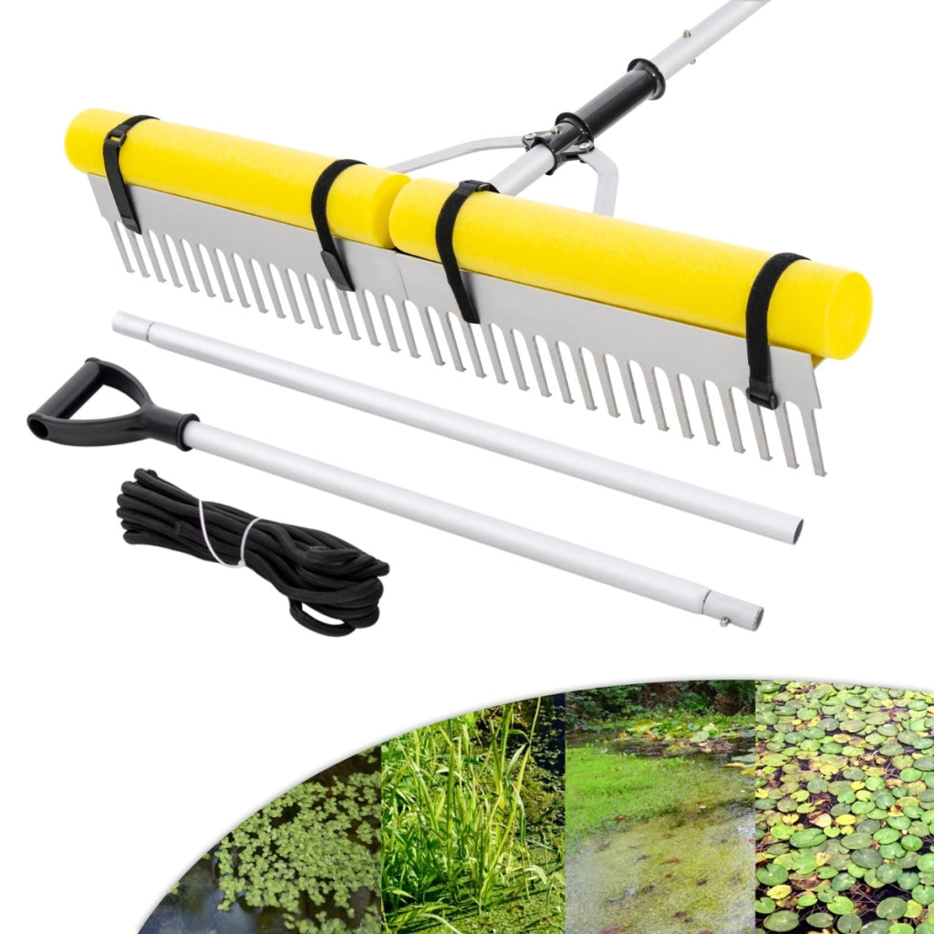 Rastrello galleggiante per la rimozione delle alghe 230¡Á92 cm 36 denti-Attrezzi da giardino pieghevole in alluminio adatto uso terrestre/acquatico