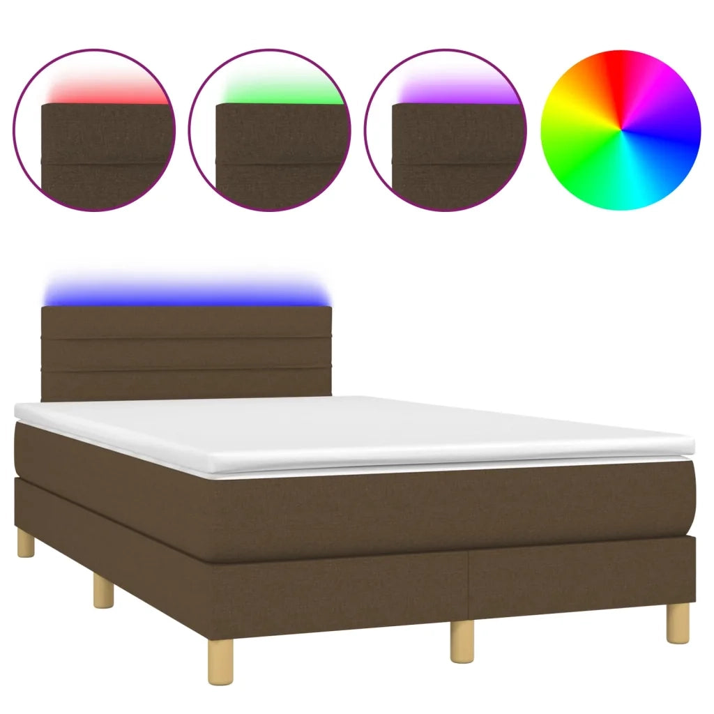 Letto a Molle Materasso e LED Marrone Scuro 120x200 cm Tessuto 3133784