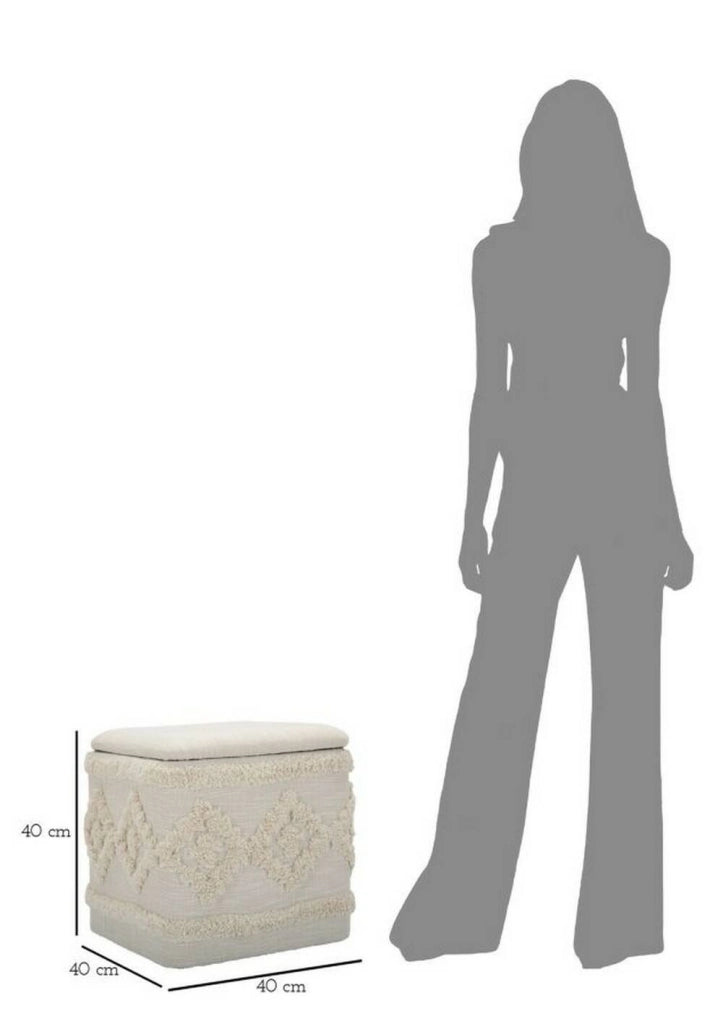 Pouf contenitore Jarrar, Baule contenitore, Supporto per divano, Poggiapiedi con box, Bianco, 40x40 h40 cm
