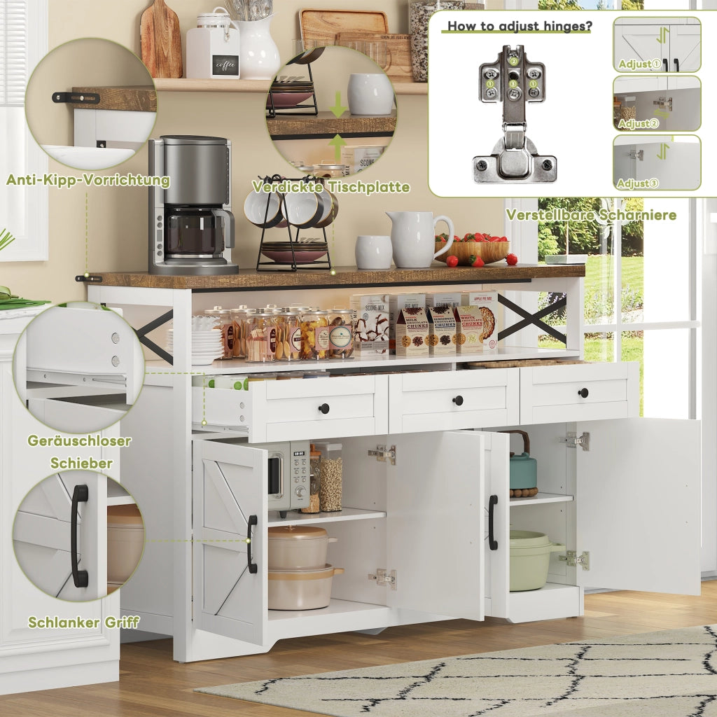 BUFFET 140x35x95 cm con 3 cassetti e 2 armadi, MDF Marrone/Bianco