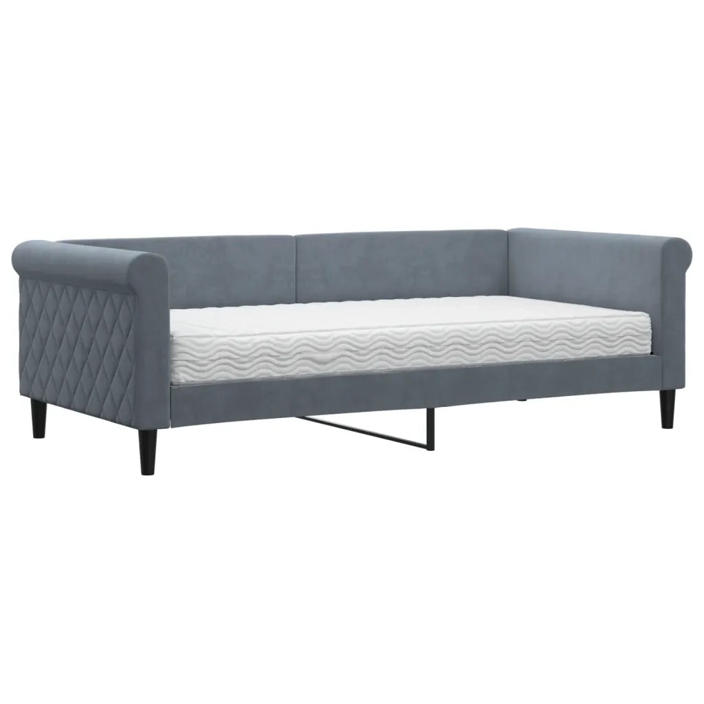Divano Letto con Materasso Grigio Scuro 90x190 cm in Velluto