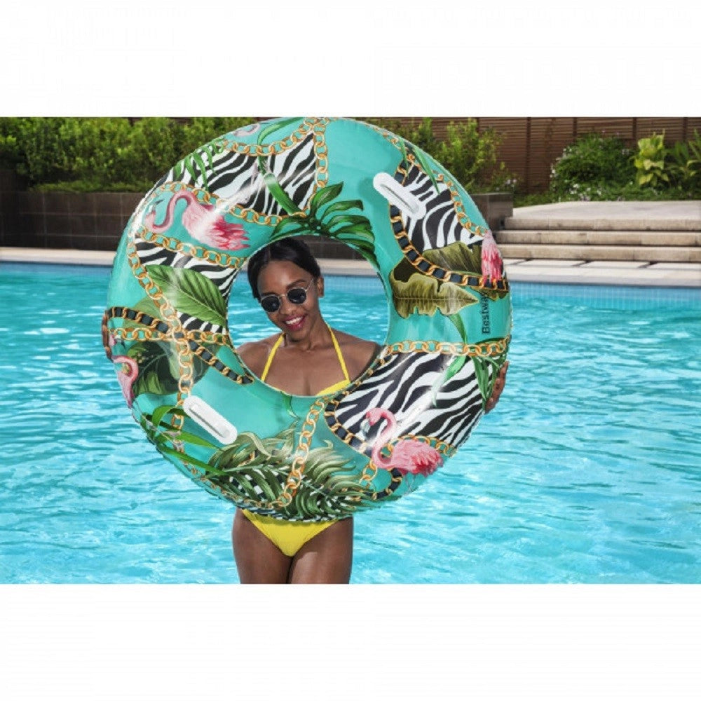 Trade Shop - Gonfiabile Salvagente Fantasia Floreale 114 Cm Con Maniglie Piscina Estate 36302 -