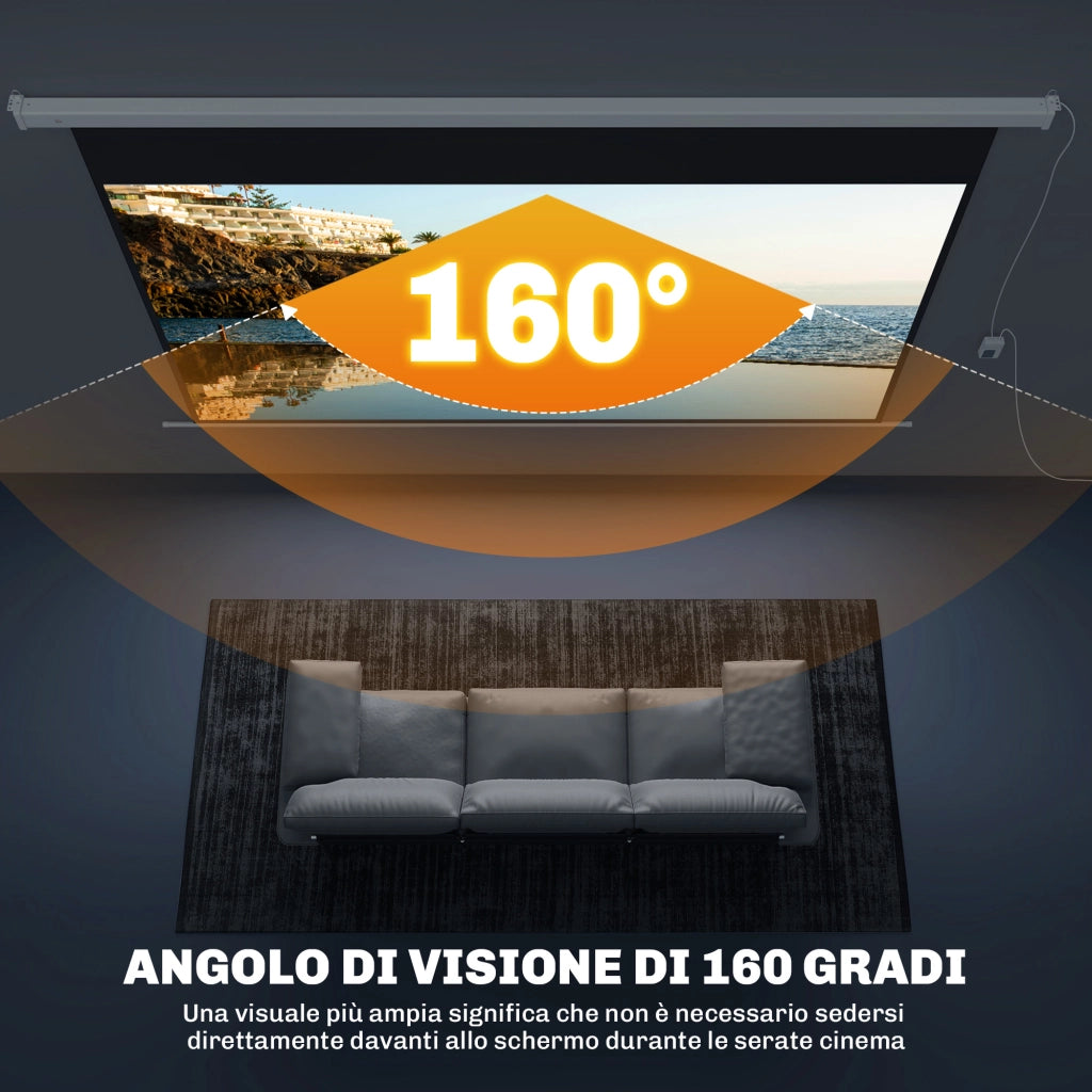 Telo per Proiettore 120 Pollici con Telecomando, in PVC e Metallo, 293x8x193 cm, Bianco