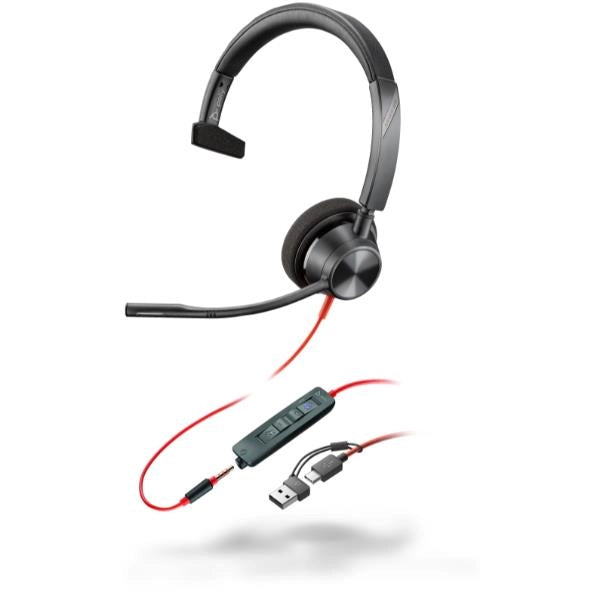 Poly cuffie monoaurali blackwire 3315 con connettore usb-c, certificate per microsoft teams + spina da 3,5 mm + adattatore usb-c/a - 8X218AA