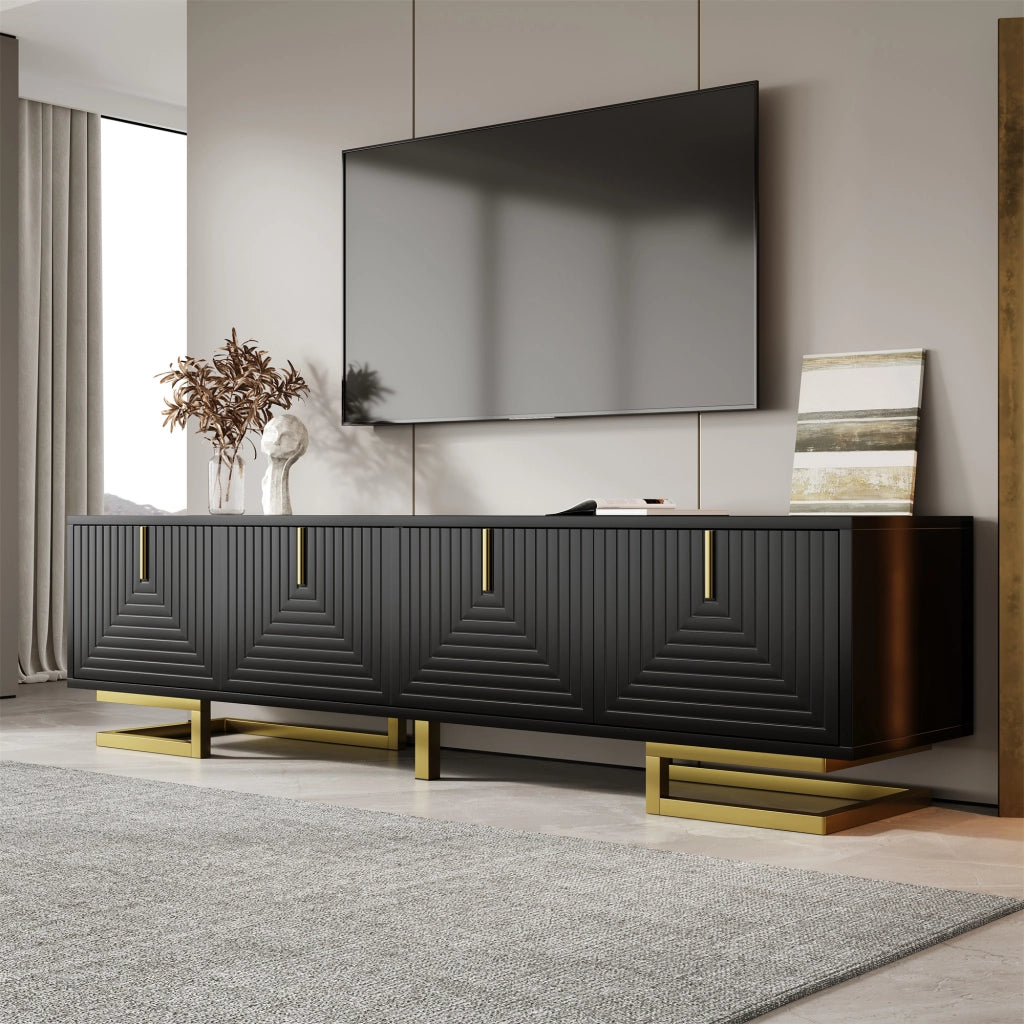 OKWISH Mobile TV con 4 Ante, Ripiani Interni, Cerniere Ammortizzate e Piedini Regolabili, 160 x 38 x 44.5 cm