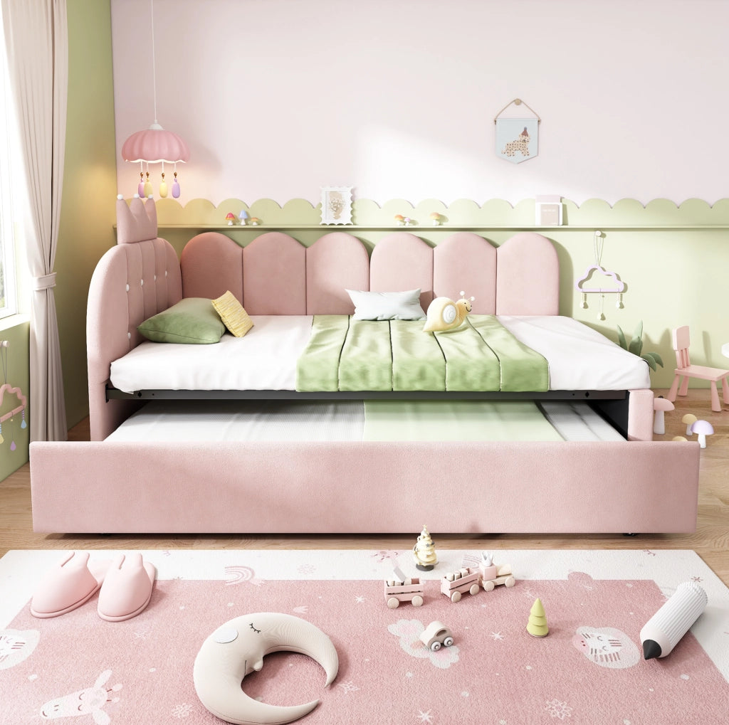 Letto da giorno 90x200 cm con letto estraibile 90x190 cm; velluto rosa