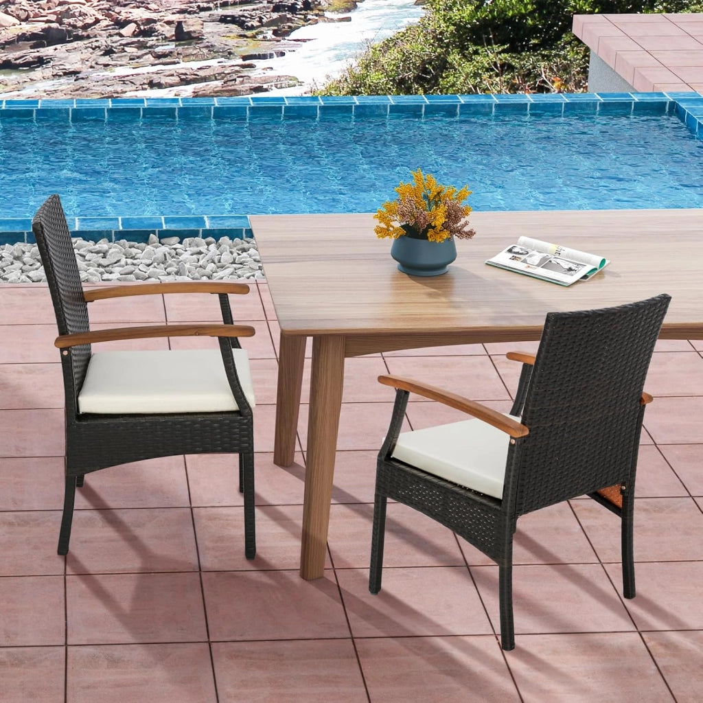 Set di 2 Sedie in Rattan, Sedia Giardino Poltrone da Esterno con Cuscini per Seduta con Cerniera, Set di 2 Comode Sedie per Giardino, Patio, Terrazza(Modello A, 54,5x61,5x89cm)
