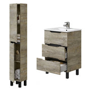 Caleta, set Mobili Bagno 3 Cassetti, Marrone Rovere Grigio