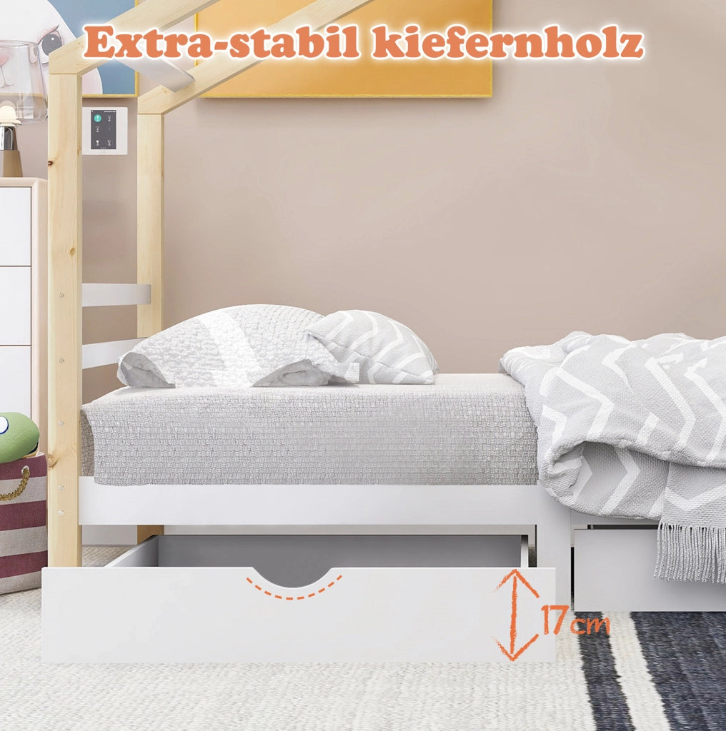 Letto a casetta per bambini 90x200 cm con cassetti