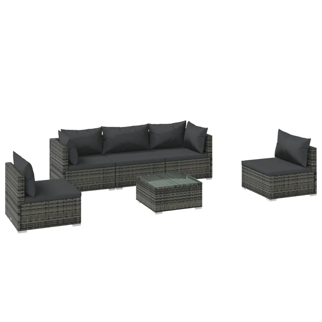 Set Divani da Giardino 6 pz con Cuscini in Polyrattan Grigio 3102197