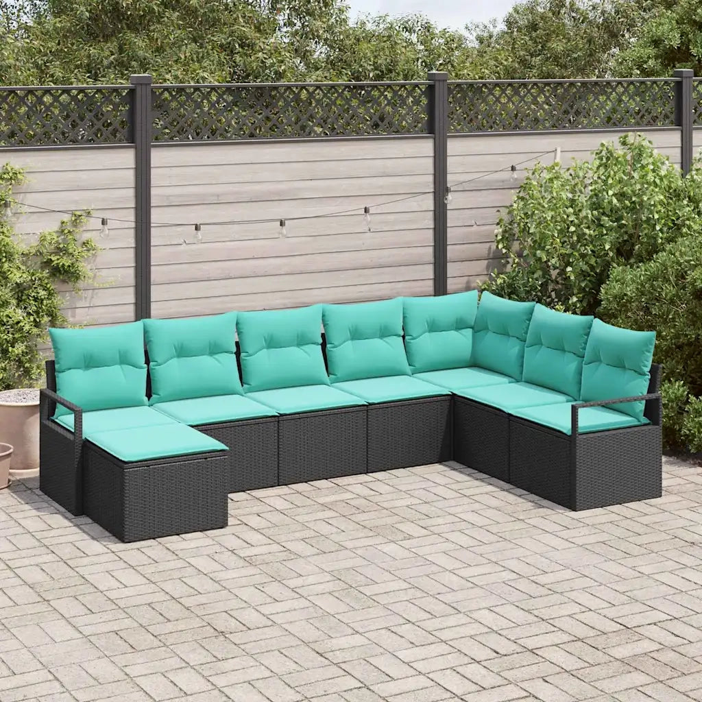 Set di divani con cuscino 8 pcs Nero polyrattan