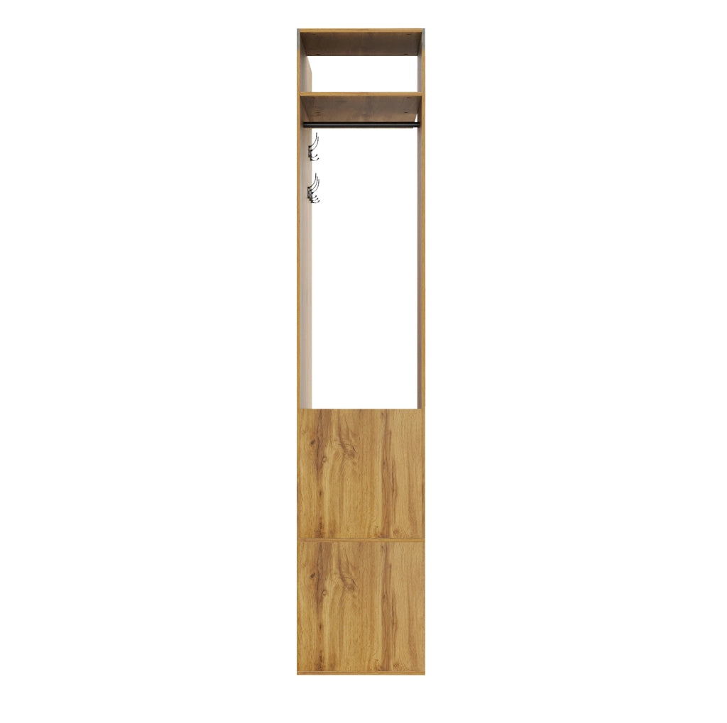 Mobile ingresso con specchio; scarpiera e panca 100x38x191 cm in MDF nero e naturale