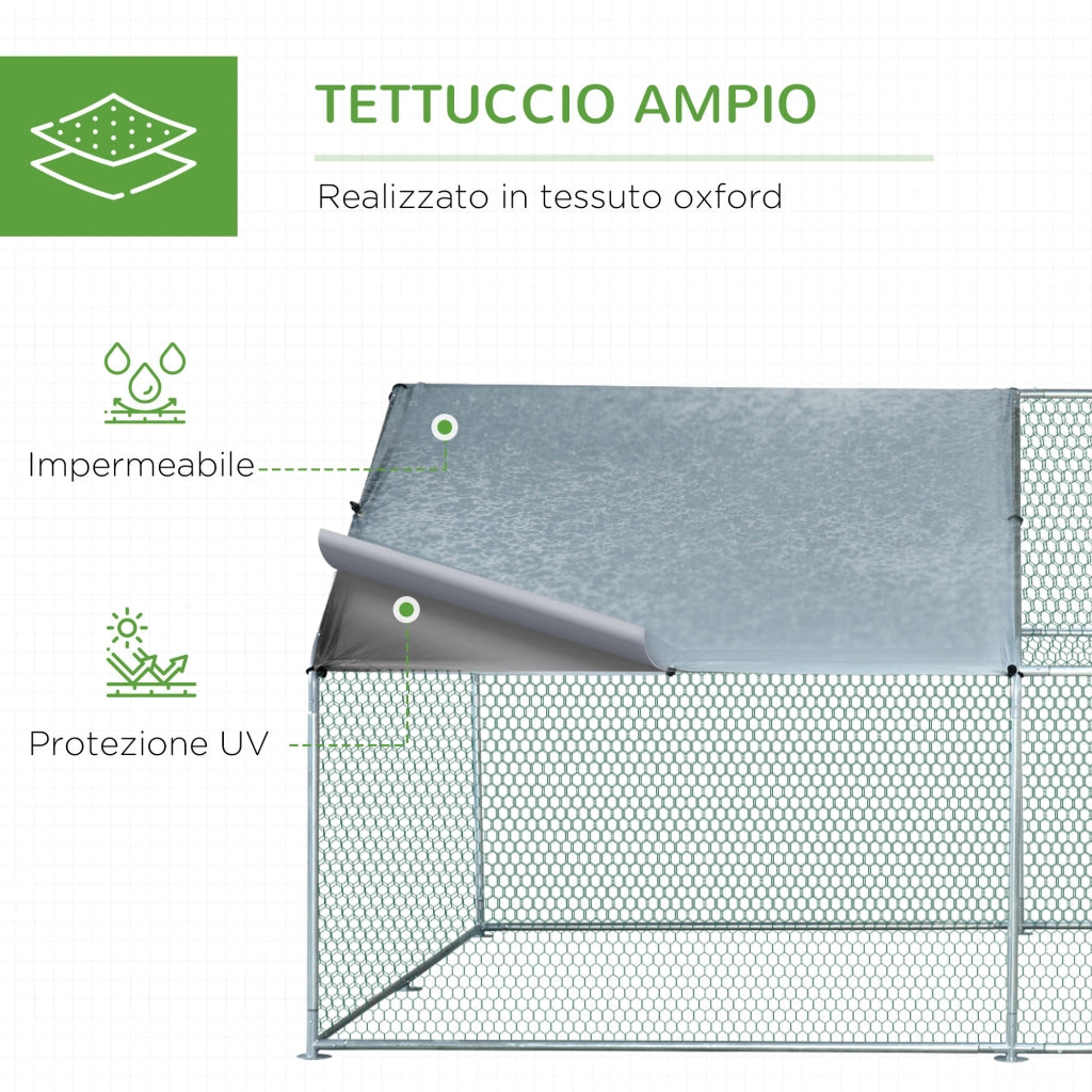 Easycomfort Pollaio per Galline da Esterno in Metallo con Copertura in Tessuto Oxford, 300x400x195 cm, Argento