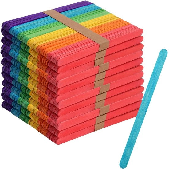 Stecchi in Legno da 500 - Sticchi Colorati per Gelato - Sticchi per Artigianato - 15 cm - 6 Colori - Dimensioni Ideali 150 x 10 x 2 mm - Sticchi per Artigianato
