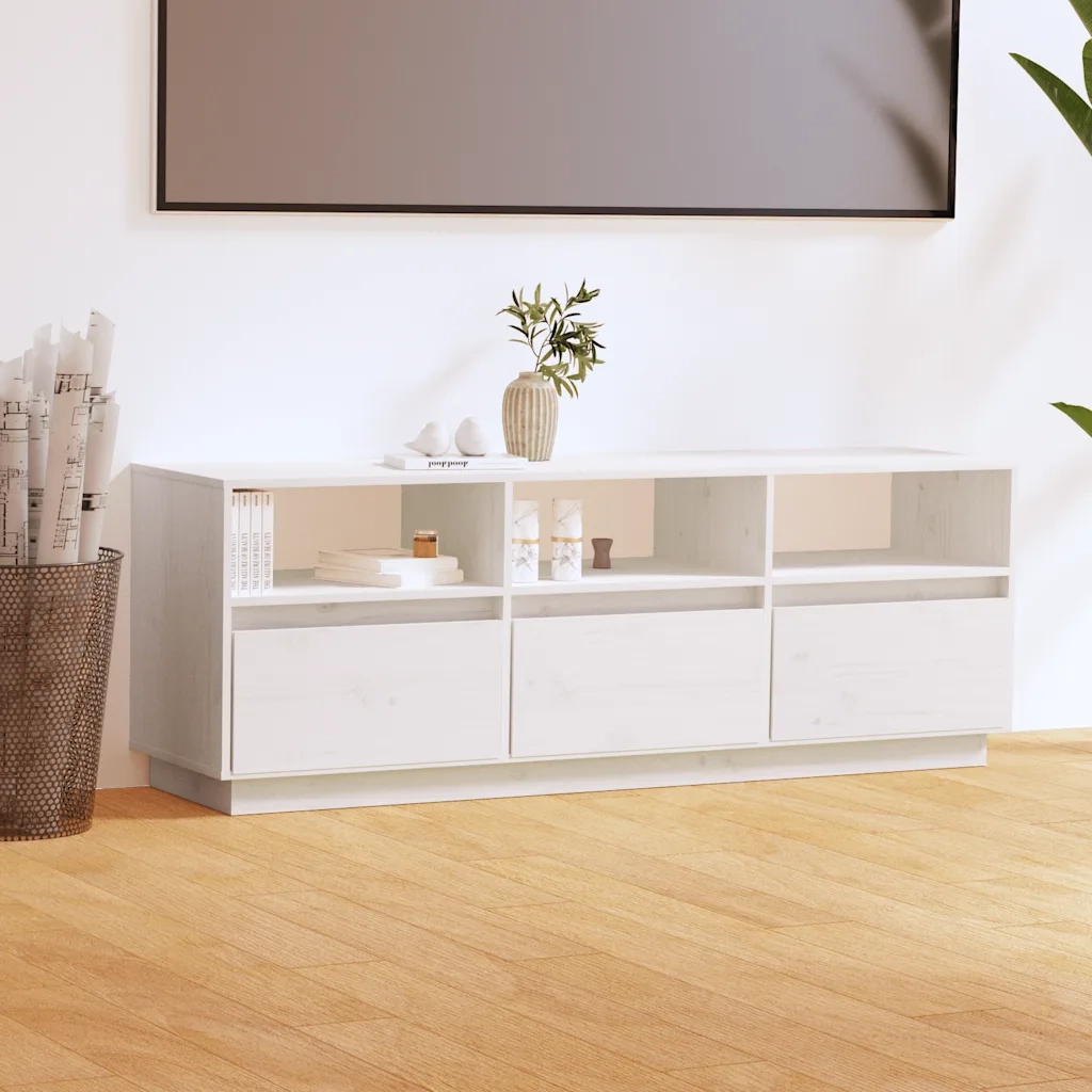 Mobile TV | Armadietto TV | Mobile Porta TV Bianco 140x37x50 cm in Legno Massello di Pino