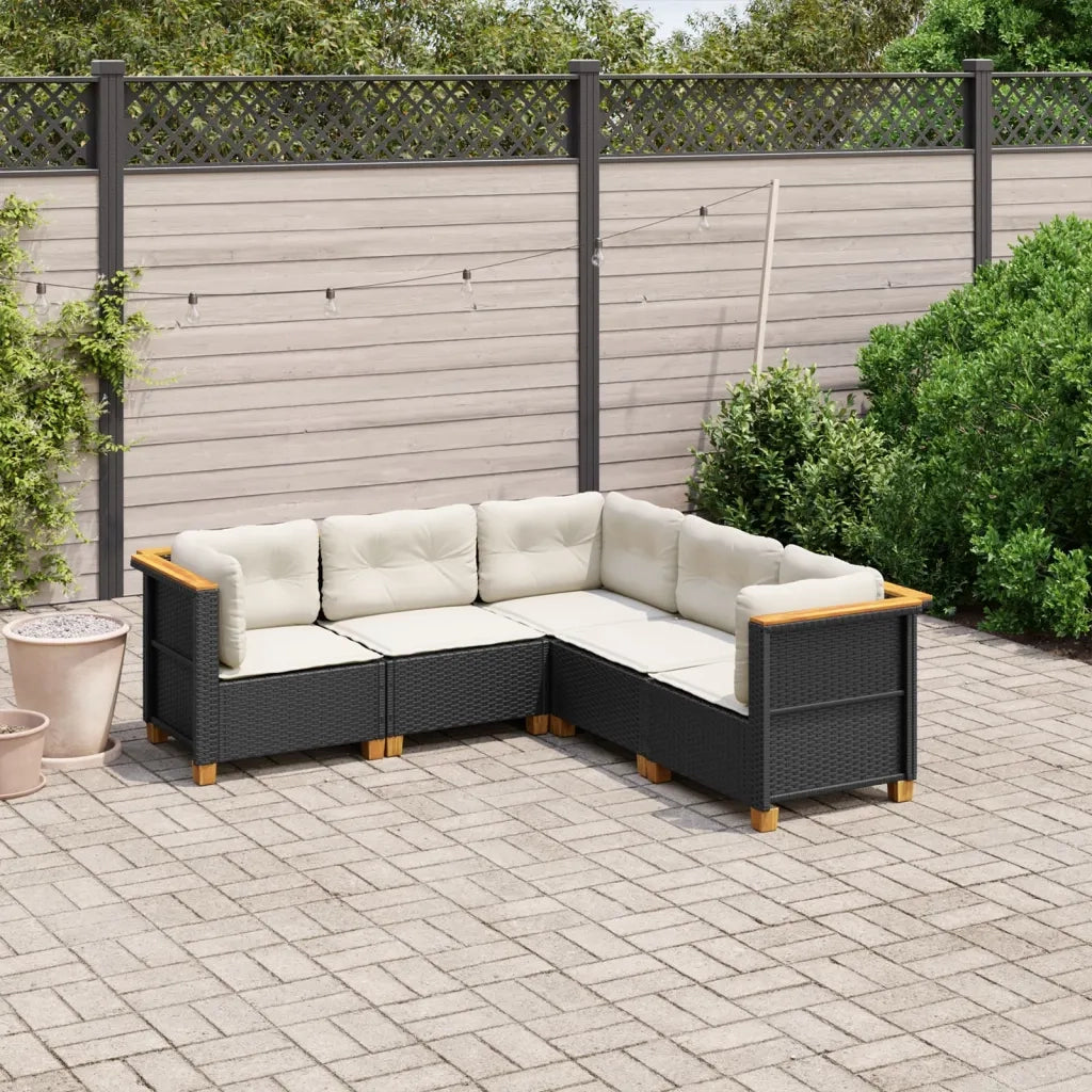 Set Divani da Giardino 5 pz | Set Salotto da Giardino con Cuscini in Polyrattan Nero