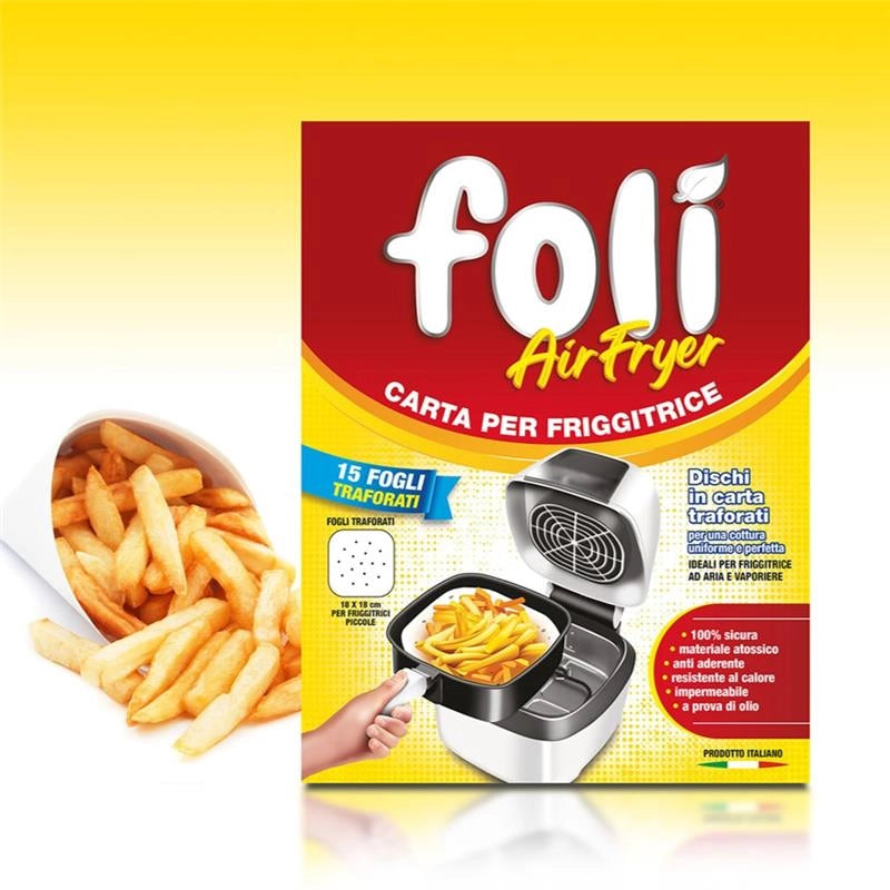 FOLI CARTA PER FRIGGITRICE AD ARIA 15PZ 20X20CM