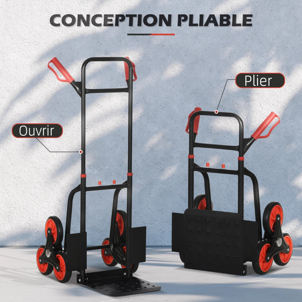Carrello Saliscale Pieghevole ¨C Xylo ¨C 120kg, 6 Ruote, Acciaio, Rosso, 44x67x106,5cm