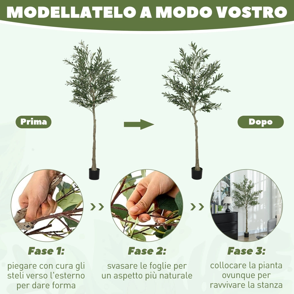Pianta Artificiale Olivo 180 cm ¨C Xylo ¨C 900 Foglie, 40 Olive, Vaso Incluso