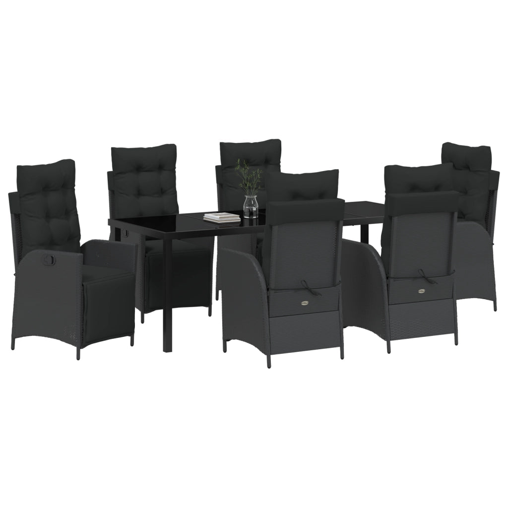 Set da Pranzo per Giardino 7 Pezzi Nero Polyrattan