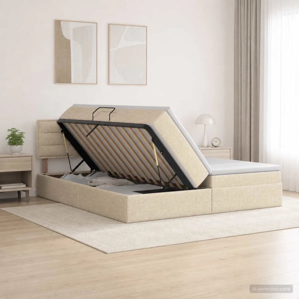 Letto con contenitore LED e materasso Crema 200 x 200 cm 3459346