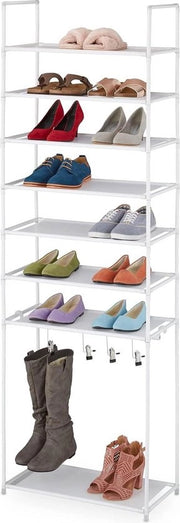 Pannelli di Stoccaggio per Scarpe 8 Livelli per 16 Paia - Stoccaggio Metallo e Tessile - Organizzatore Bianco per Hall