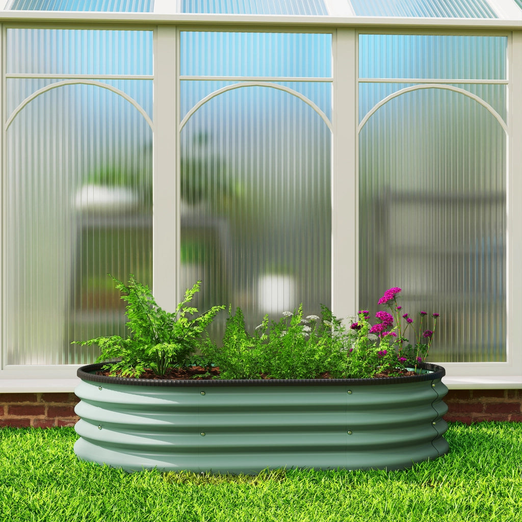 Set di 2 Aiuole Rialzate 135x90x30 cm con Bordo in Gomma e Design Modulare in Metallo Galvanizzato Verde