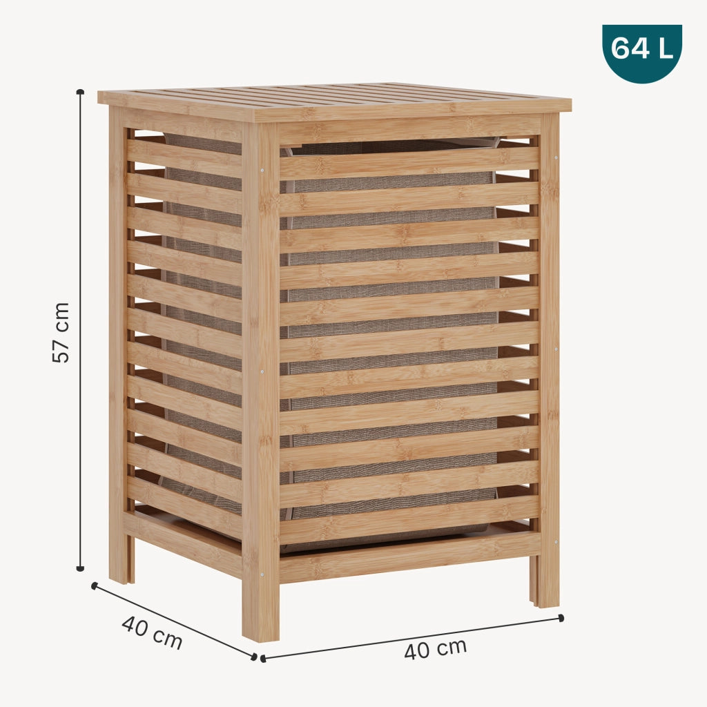 Mobile Portabiancheria Jystiand in Bambù con Coperchio Ribaltabile 57x40x40 cm 64 L [en.casa]