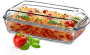 Scatola per forno in vetro resistente al calore e al fuoco con coperchio e maniglie - Adatto per forno e forno elettrico - Per lasagna e carne - Translucido - Rettilineo 395 l