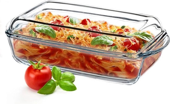Scatola per forno in vetro resistente al calore e al fuoco con coperchio e maniglie - Adatto per forno e forno elettrico - Per lasagna e carne - Translucido - Rettilineo 395 l