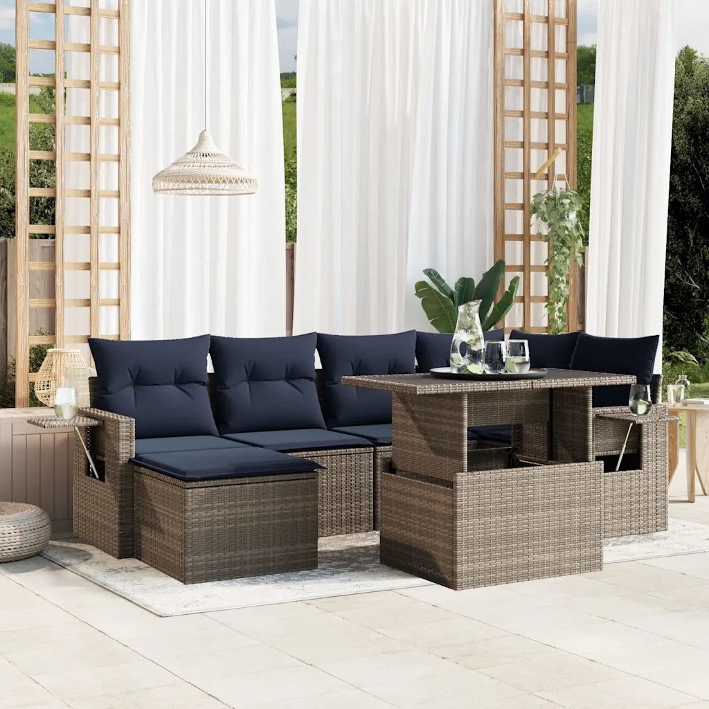 Set Divani da Giardino 7 pz con Cuscini Grigio in Polyrattan 3268051