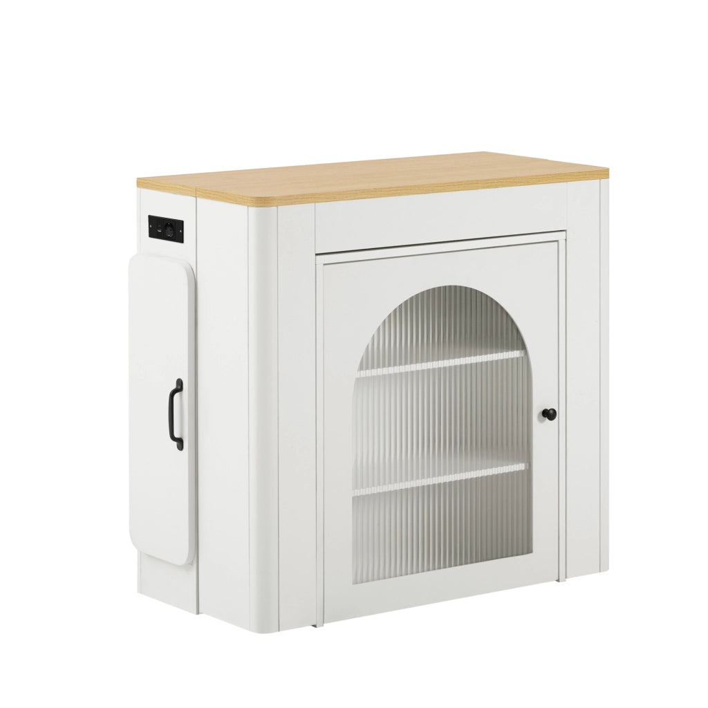 Tavolo da pranzo allungabile 83x39.6x77 cm con ruote nascoste; LED e prese USB Type-C; MDF; bianco naturale