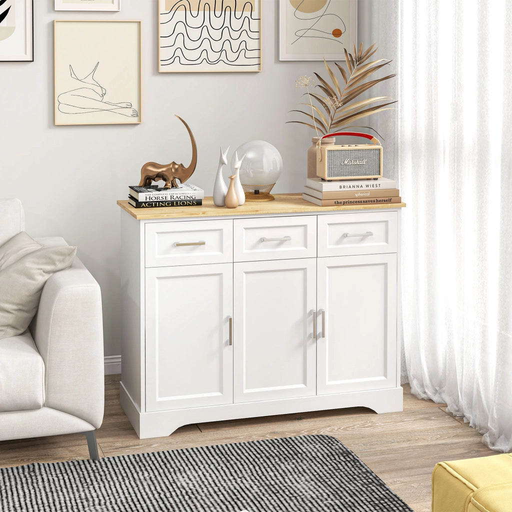 Credenza Moderna a 3 Cassetti e 3 Ante in MDF e Truciolato con Ripiano Regolabile, 101x39x82 cm, Bianco