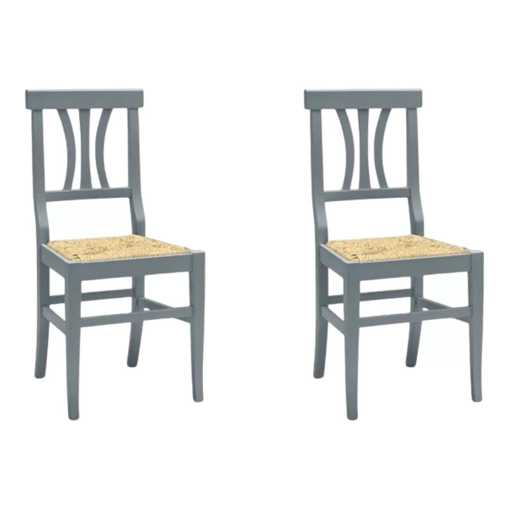 Set 2 sedie classiche legno grigio seduta paglia 43x42x90 - Mobili 2G