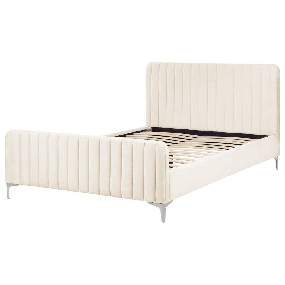 Letto in velluto beige UE Matrimoniale 140 x 200 cm Testiera Imbottita con Gambe in metallo Design moderno