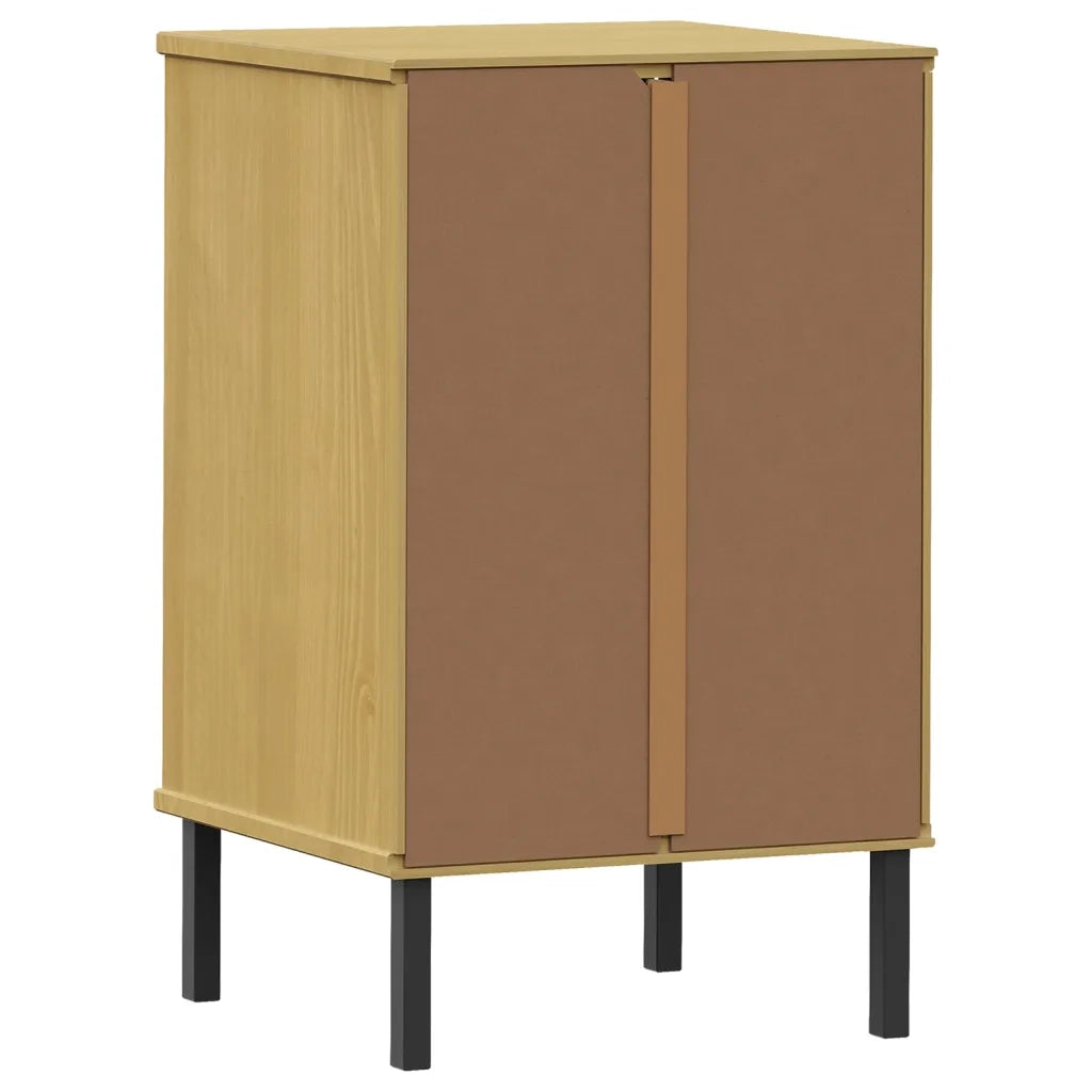 Comodino con Gambe in Metallo Marrone Legno Massello Pino OSLO 350976