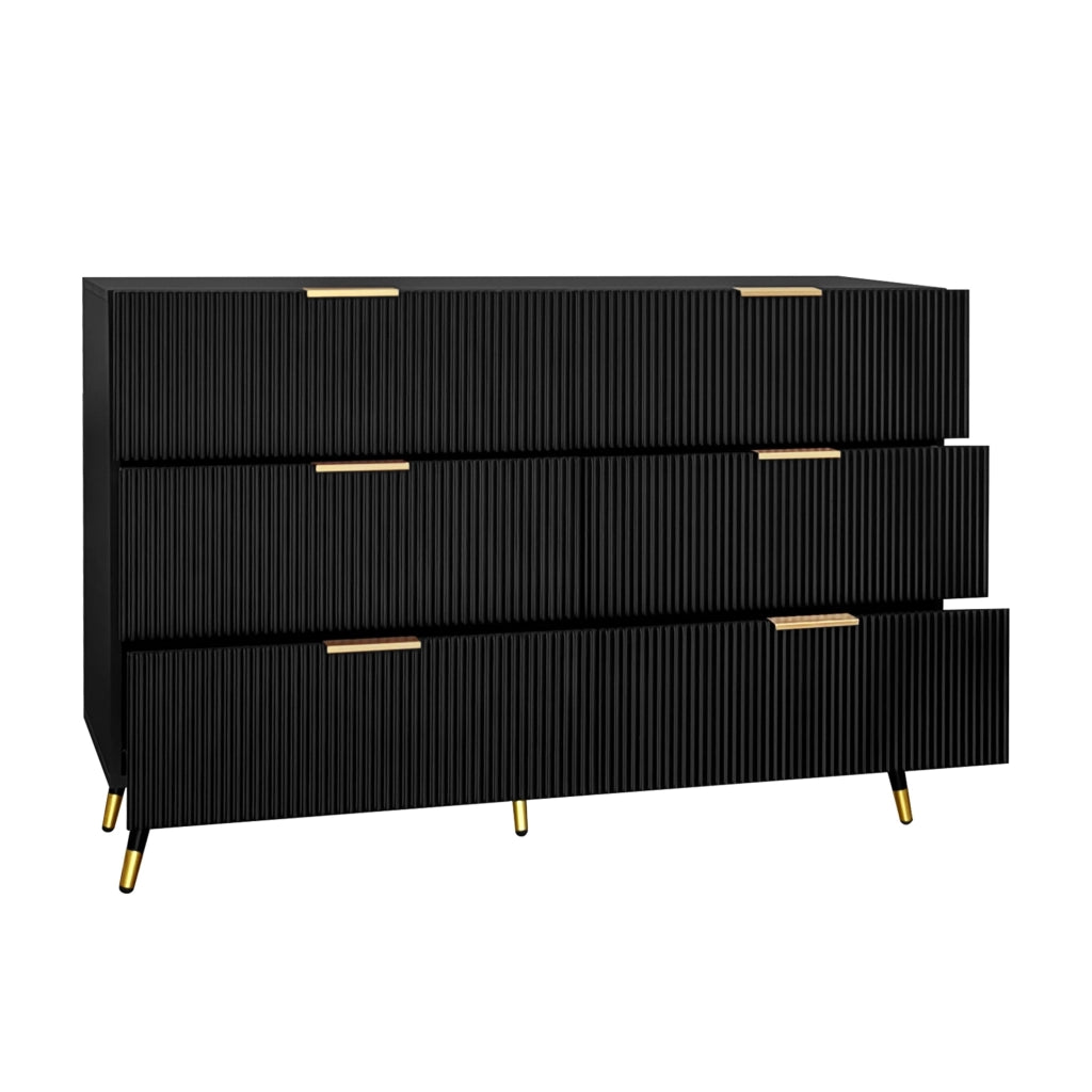 Madia con 6 Cassetti; Maniglie e Gambe Dorate per Soggiorno in Pannello di Particelle 120×40×77 cm