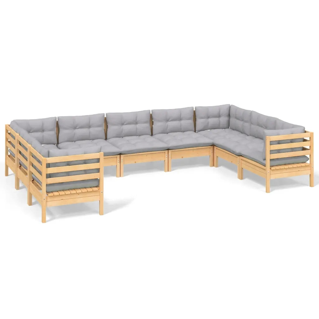 Set Divani da Giardino 9 pz con Cuscini Grigi Massello di Pino 3097318