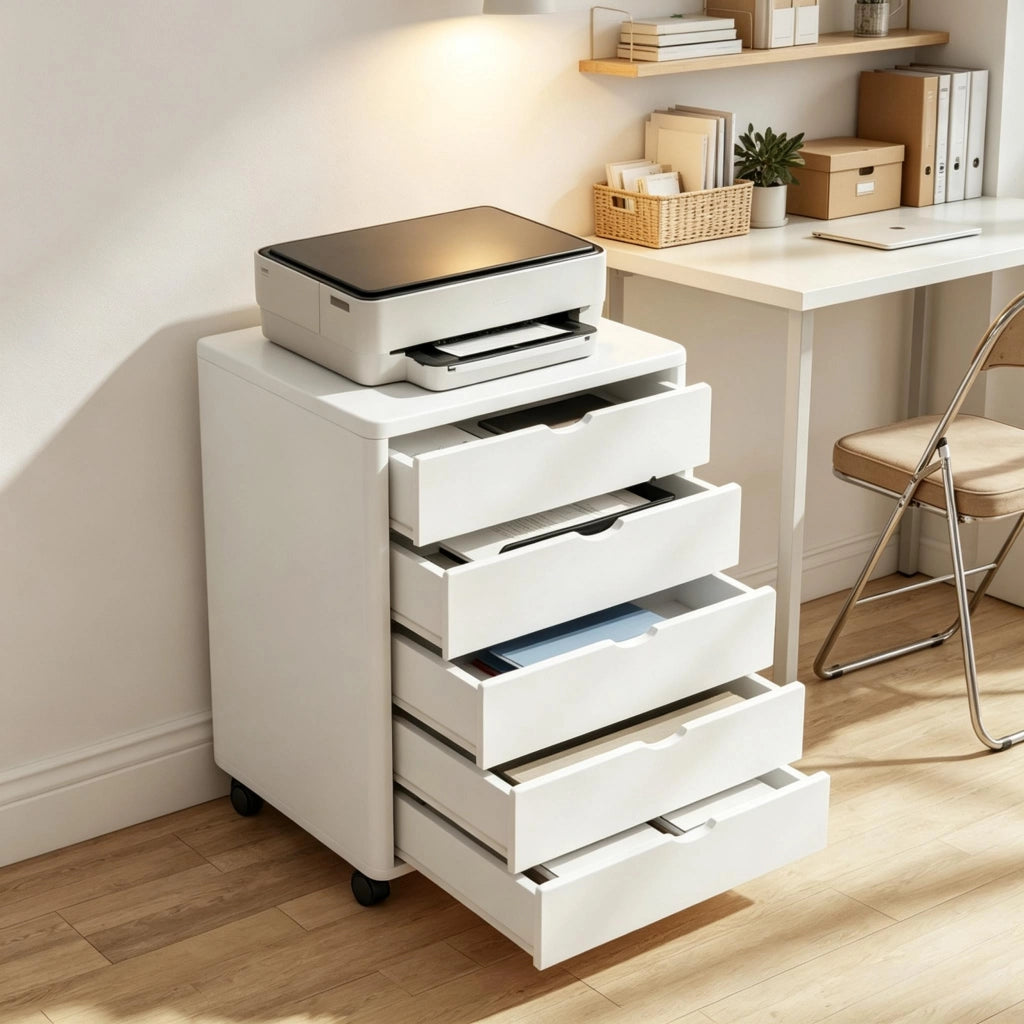 Contenitore mobile per ufficio con ruote e 5 cassetti, mobile per ufficio con rotelle per documenti e forniture per ufficio, pratico armadio per uffic