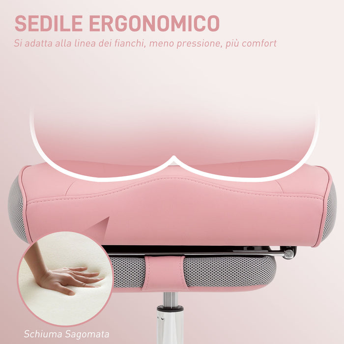 Sedia da Ufficio Ergonomica Rinforzata con Braccioli Regolabili Poggiapiedi e Poggiatesta in PU Rosa
