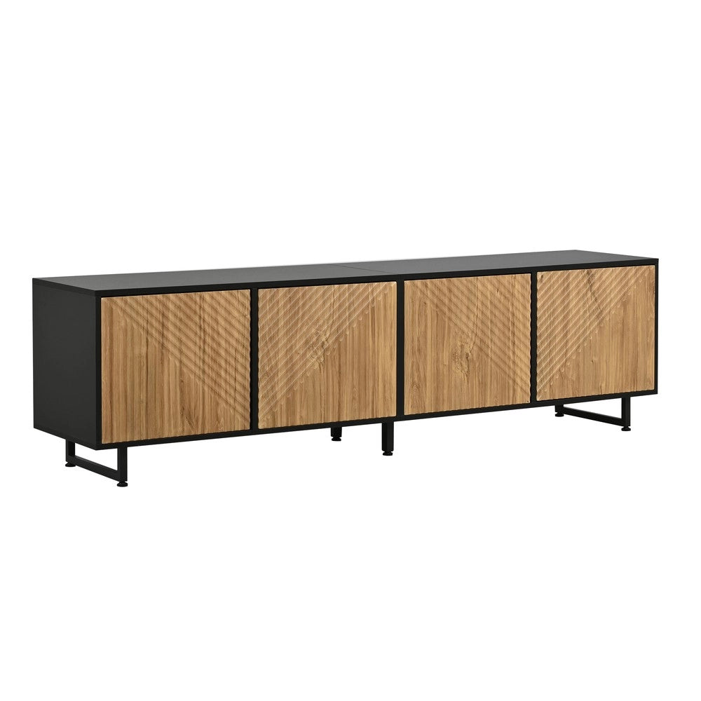 Mobile TV con 4 Ante per Soggiorno ¨C Xylo ¨C Legno Naturale e Nero, 180x40x50 cm