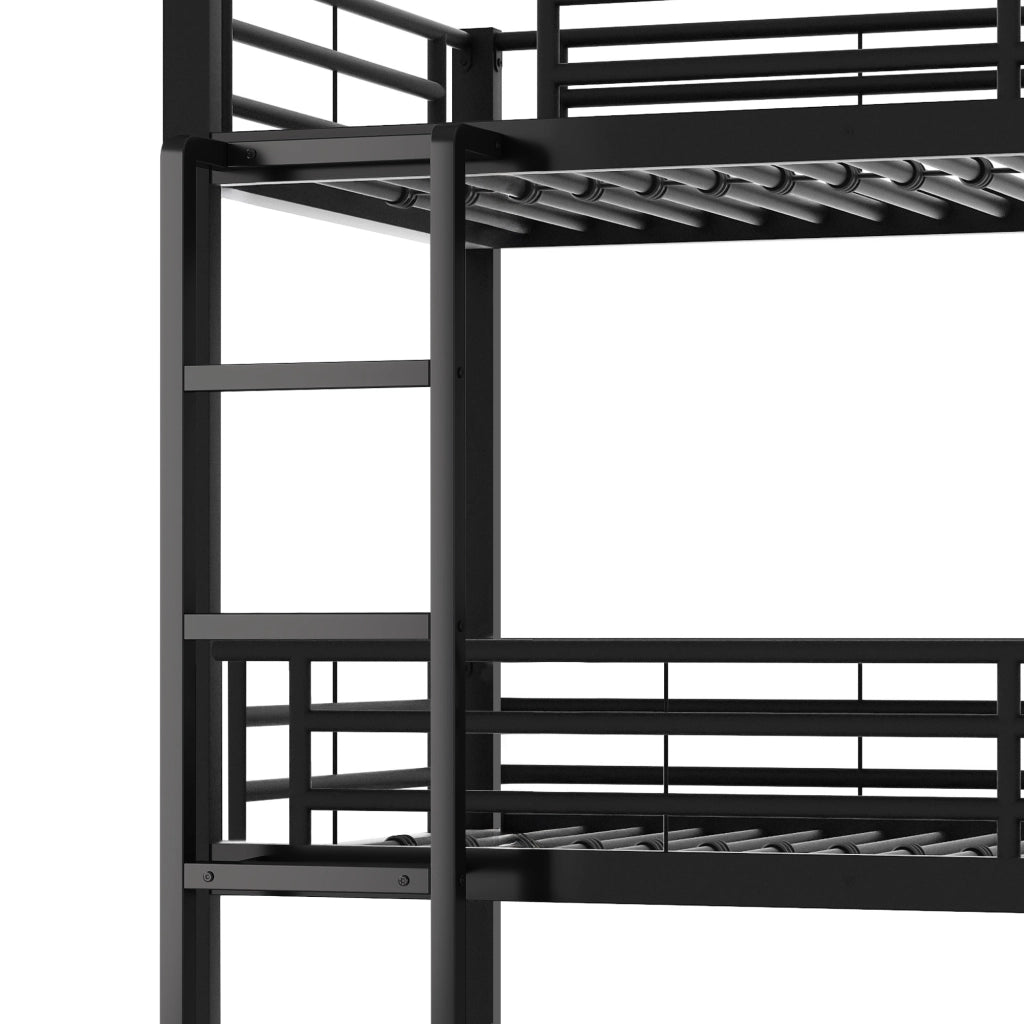 OKWISH Letto a Castello 90×200 cm, Letto 3 Posti con Scala Fissa, Sponde di Sicurezza e Salvaspazio, senza Materasso, Nero