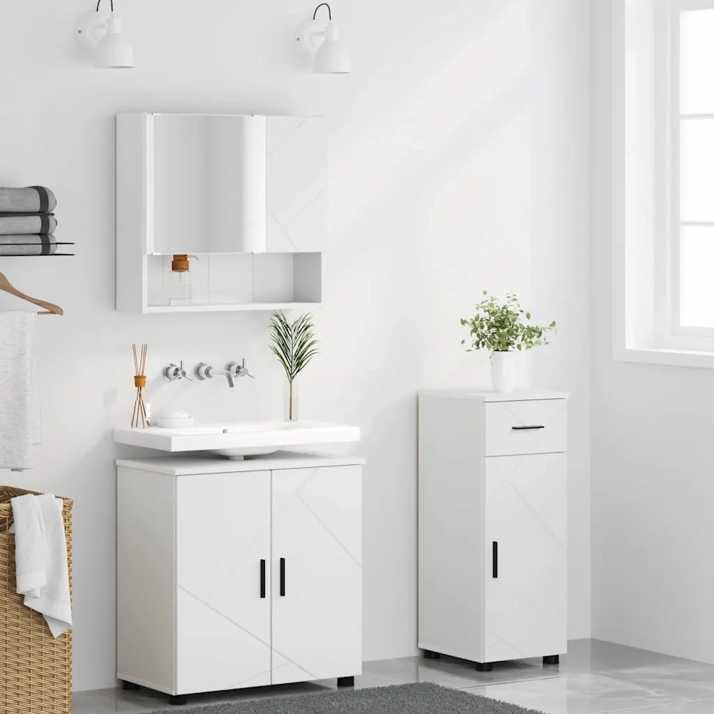 Set di mobili per il bagno con cassetto con porta 3 pcs Bianco