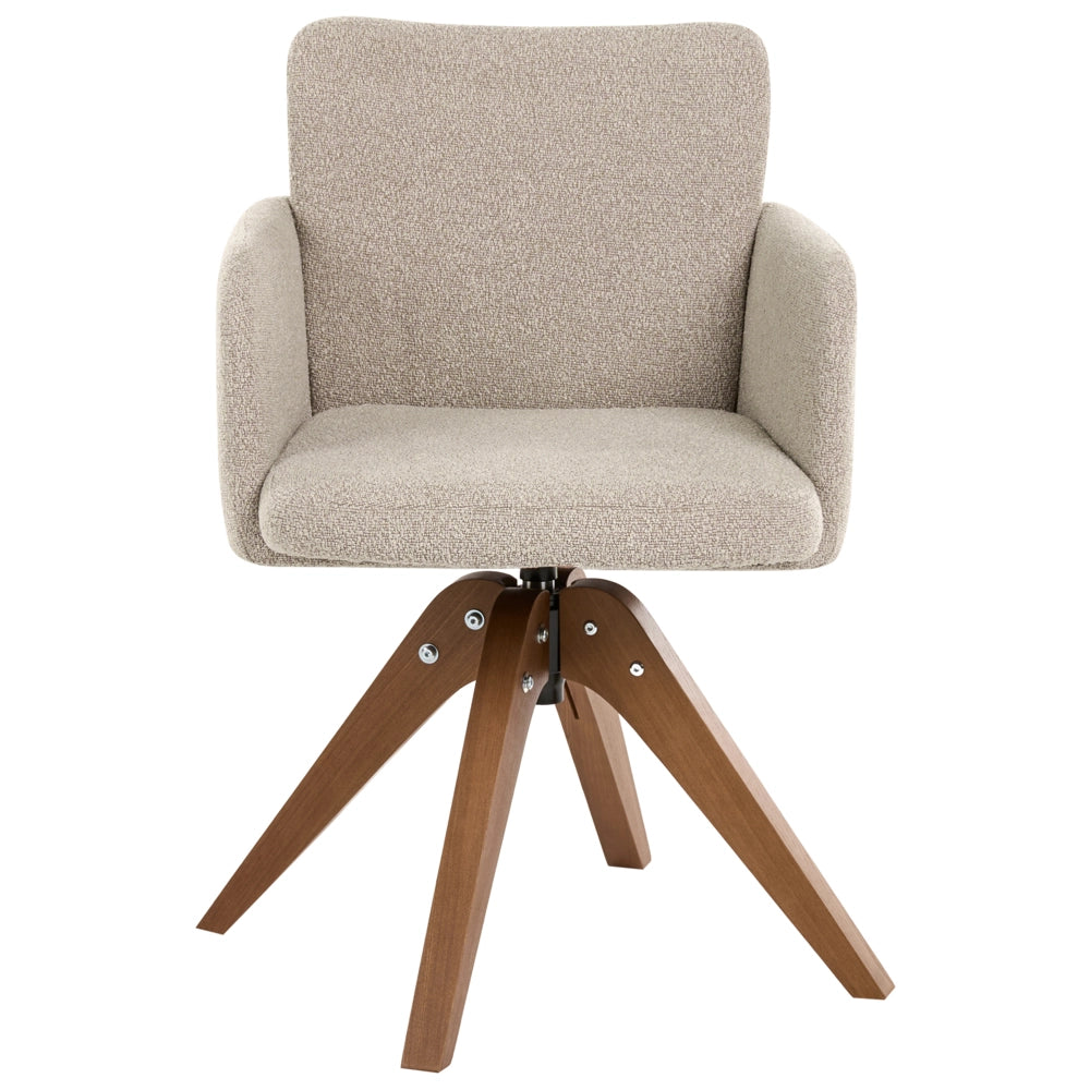 Set di 2 sedie da pranzo girevoli Boucle Rivestimento in tessuto beige Base con gambe in legno girevoli in metallo