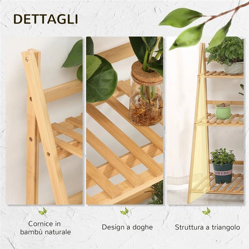 FIORIERA DA ESTERNO A 3 LIVELLI IN BAMBÙ CON DESIGN RIALZATO E PIEGHEVOLE, 98X37X96.5 CM, COLOR LEGNO