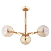 Plafoniera Gelia legno chiaro oro sfere vetro 3xE14 Alfa