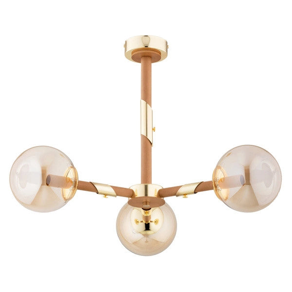 Plafoniera Gelia legno chiaro oro sfere vetro 3xE14 Alfa